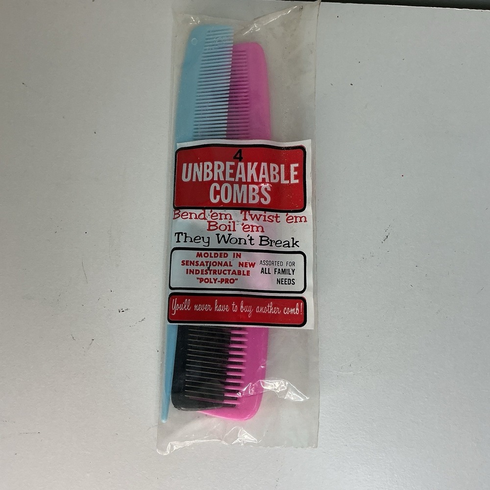 Vintage Unbreakable Combs Pocket Purse Combs 4‎ Pack Lot Pink Black